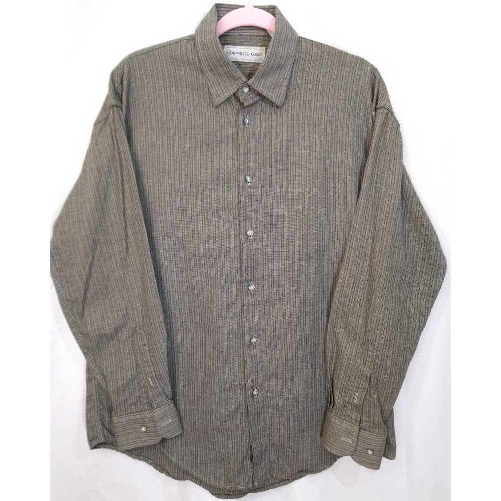 Men's Corporate Gear Brown Pinstripe Collared Long Sleeve Dress Shirt Size L
